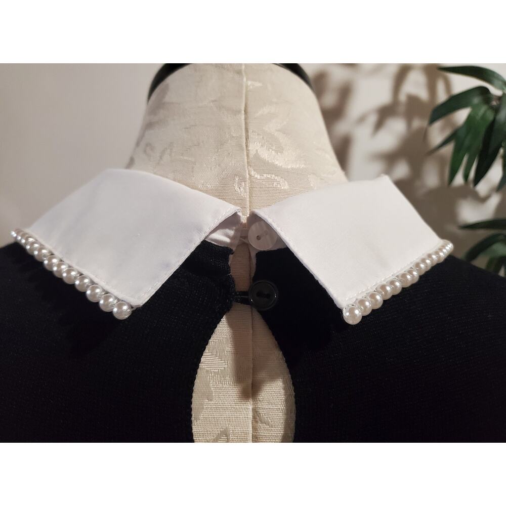Vtg BCX Pearl Peter Pan Pearl Collar Knit Dress Sz XS Wednesday Addams Goth Y2K - Picture 6 of 12